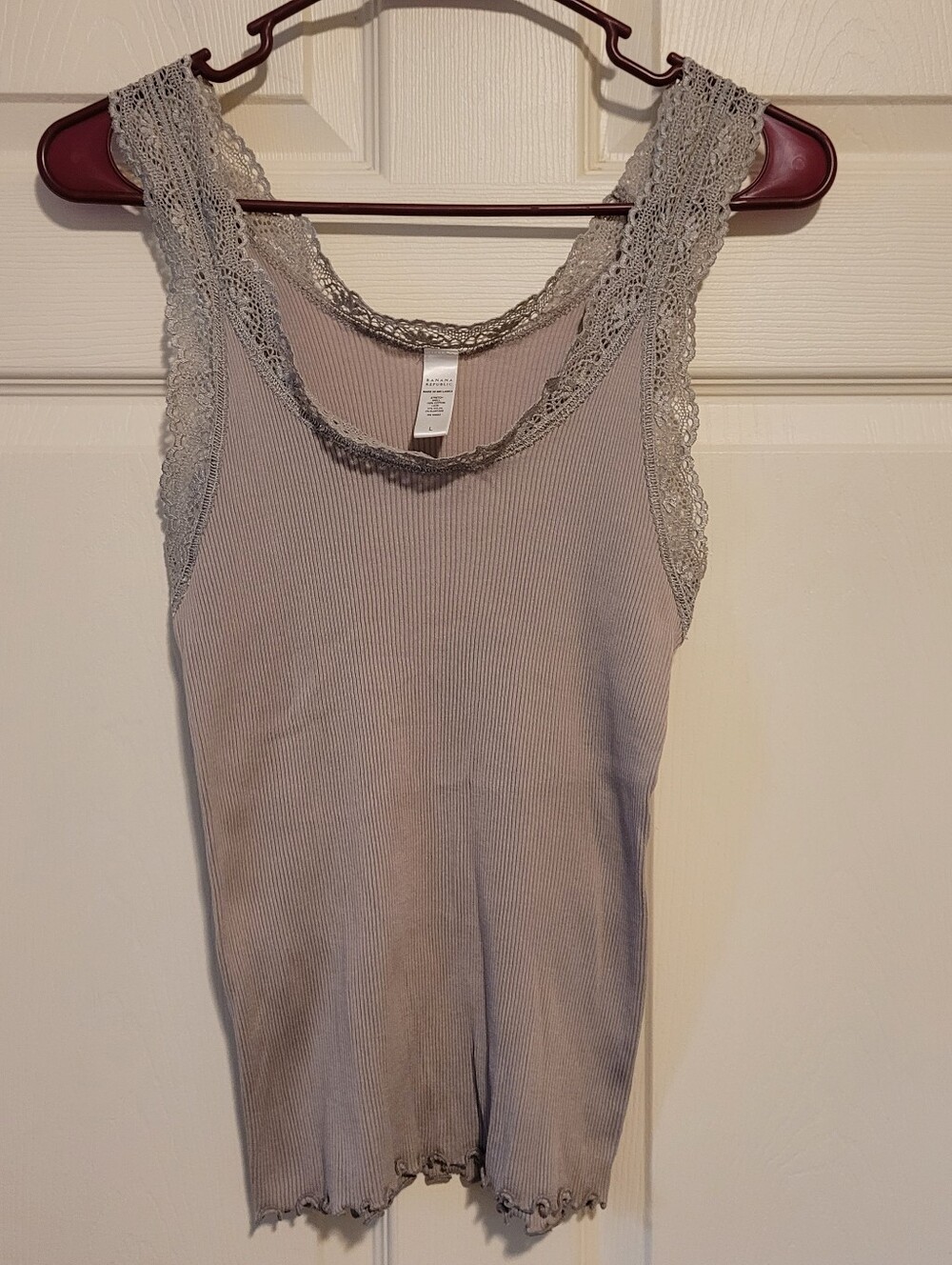 Banana Republic Large Lace-Trim Ribbed Camisole Tank Top Y2K Light Taupe NWOT